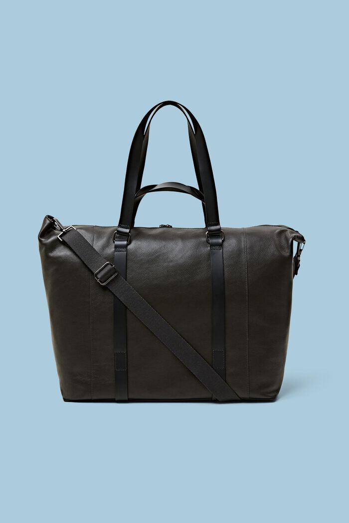 Leather Weekender Bag, DARK GREY, detail image number 0