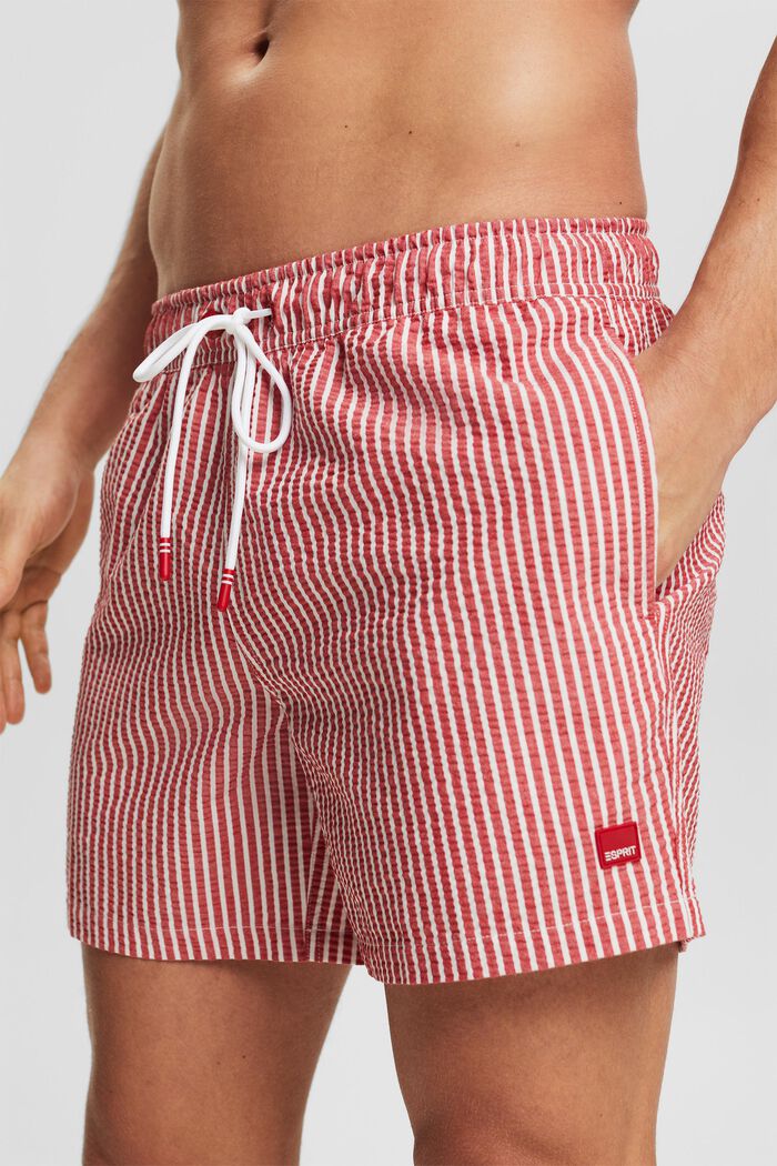 Striped Textured Swimming Shorts, DARK RED, detail image number 2