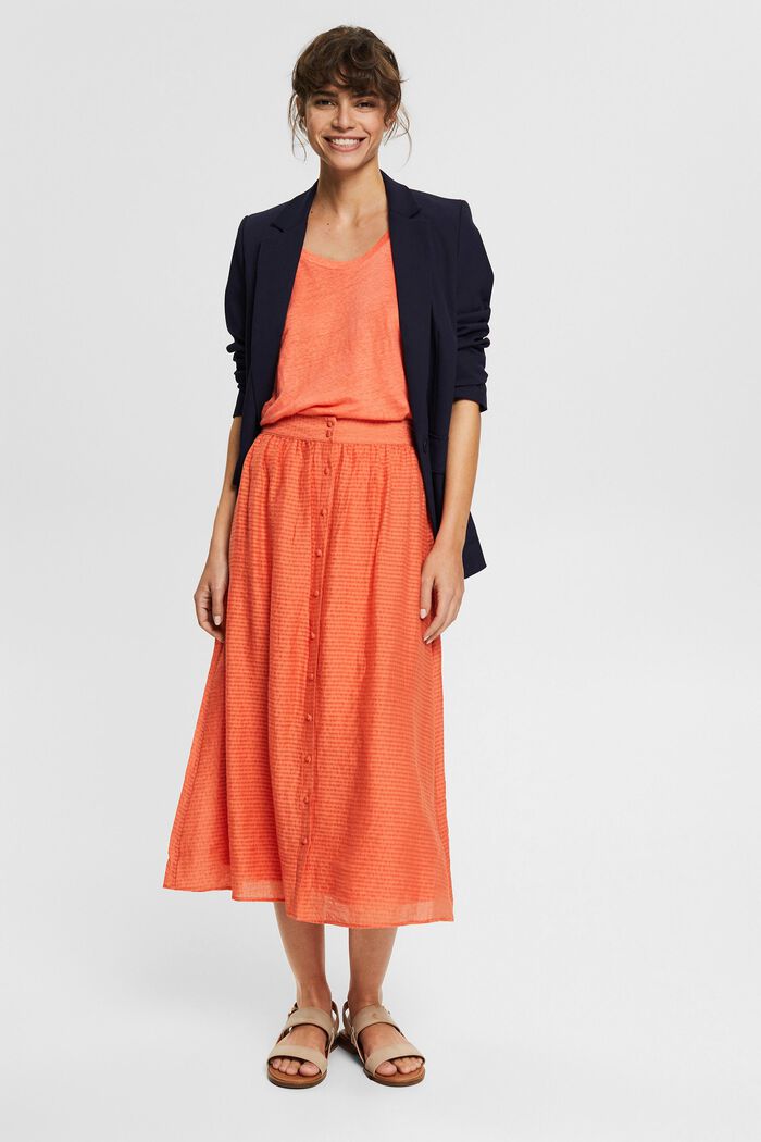 Midi skirt with button placket, LENZING™ ECOVERO™, CORAL ORANGE, detail image number 1