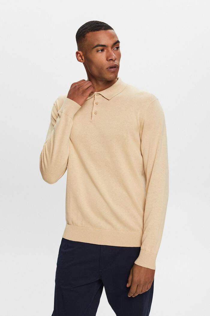 Knit jumper with a polo collar, TENCEL™, SAND, detail image number 0