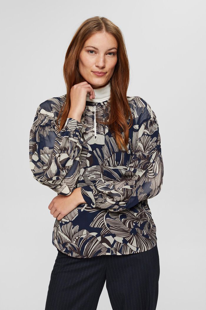 Recycled: printed chiffon blouse, NAVY, detail image number 0
