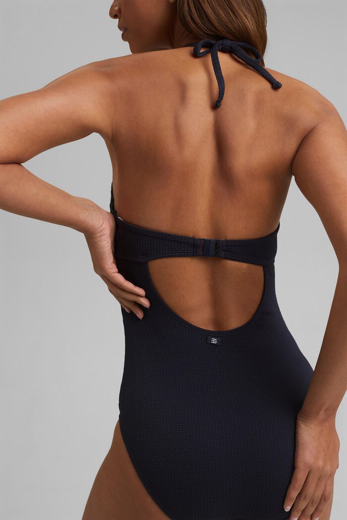 Textured swimsuit with wavy edges, NAVY, detail image number 4