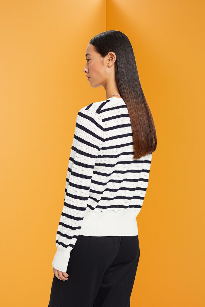 Striped pointelle cardigan, OFF WHITE, detail image number 3