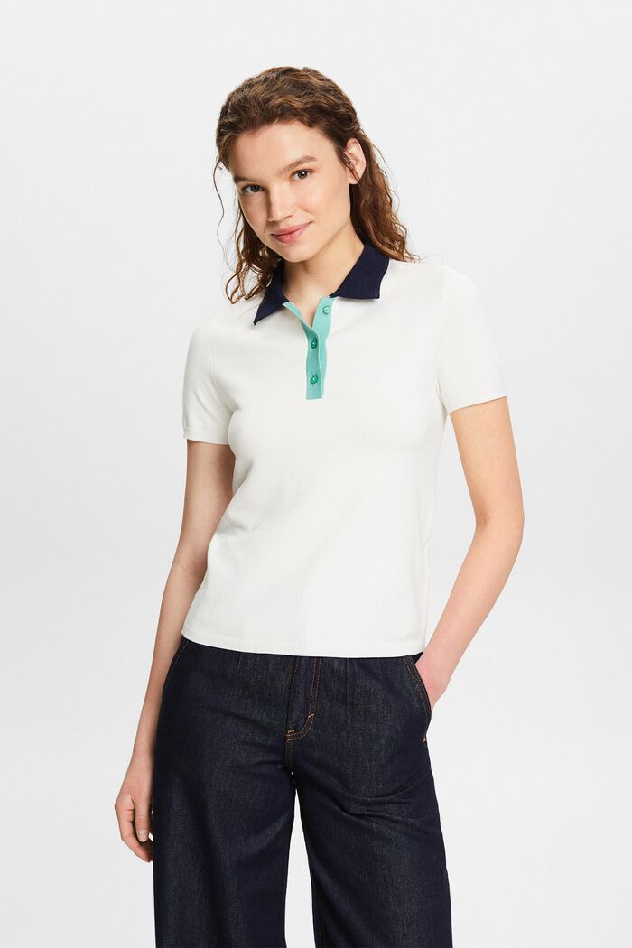 Short-Sleeve Polo Shirt, OFF WHITE, detail image number 0