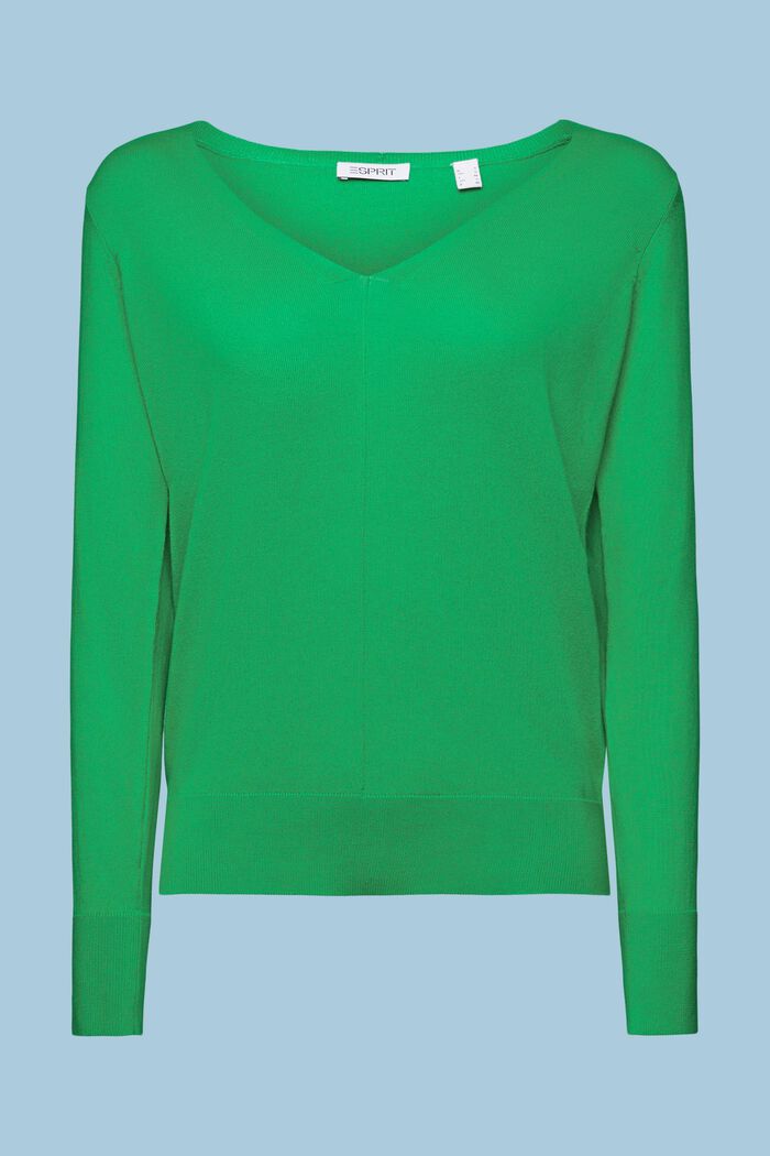 Cotton V-Neck Sweater, GREEN, detail image number 6