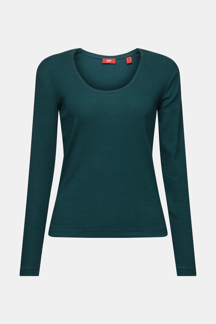 Scoop Neck Pointelle T-Shirt, EMERALD GREEN, detail image number 6