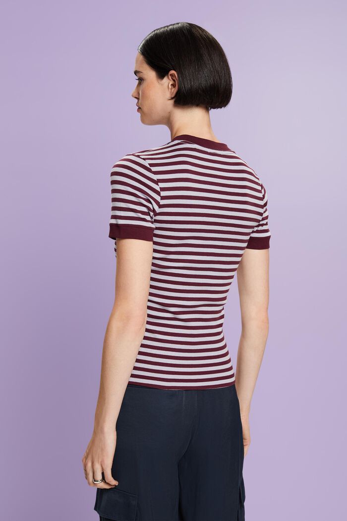 Logo-Print Striped Cotton T-Shirt, BORDEAUX RED, detail image number 4