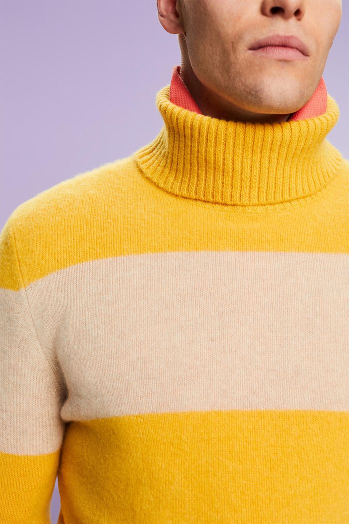 Cashmere Striped Turtleneck Sweater, YELLOW, detail image number 2