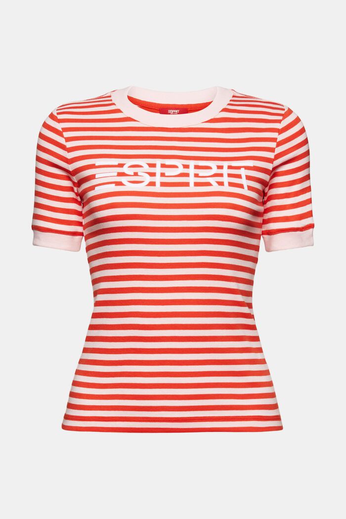 Logo-Print Striped Cotton T-Shirt, BRIGHT ORANGE, detail image number 6