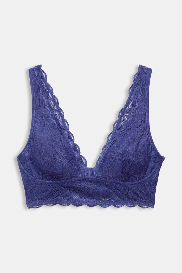 Non-padded, non-wired bra made of patterned lace, BRIGHT BLUE, detail image number 1