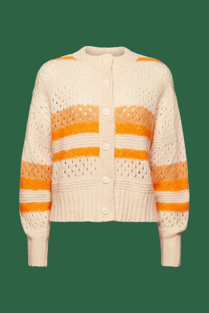 Wool Blend Striped Cardigan, GOLDEN ORANGE, detail image number 7