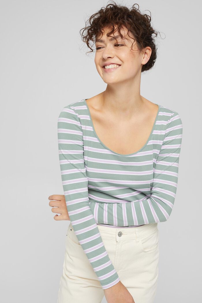 Long sleeve top with stripes, organic cotton, DUSTY GREEN, detail image number 5