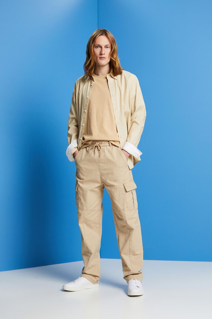 Cotton jogger-style tapered cargo trousers, SAND, detail image number 1