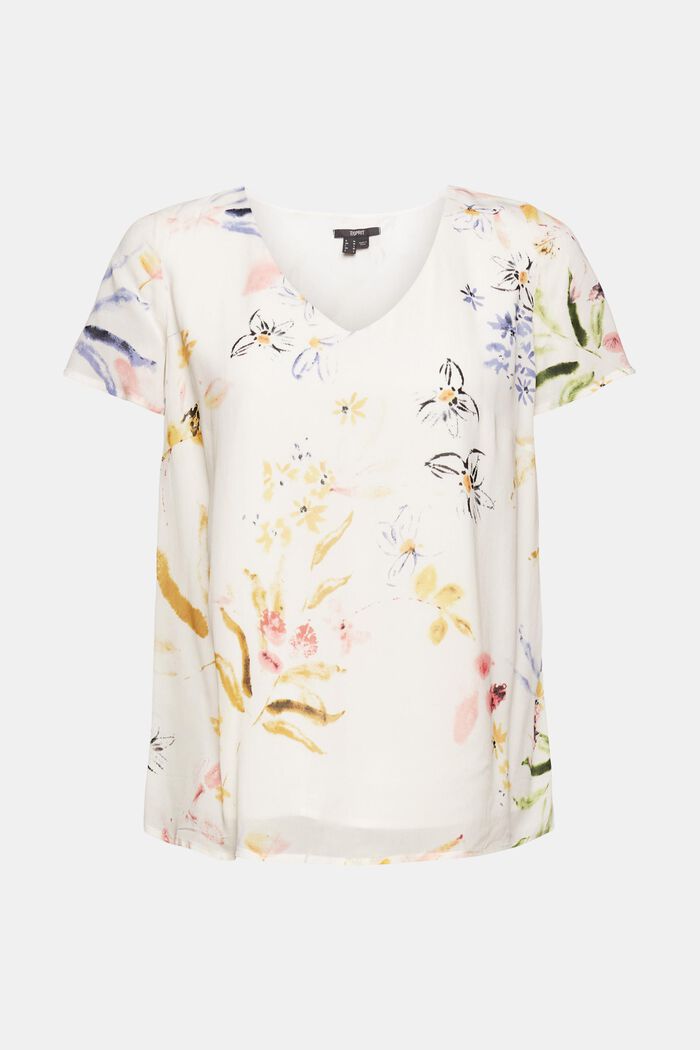 Blouse with a floral pattern, LENZING™ ECOVERO™, OFF WHITE, overview
