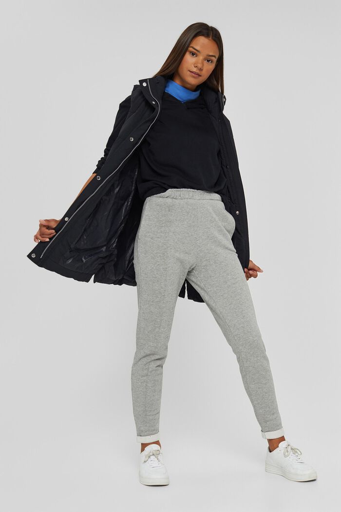 Slim, high-waisted trousers made of sweatshirt fabric, MEDIUM GREY, detail image number 1