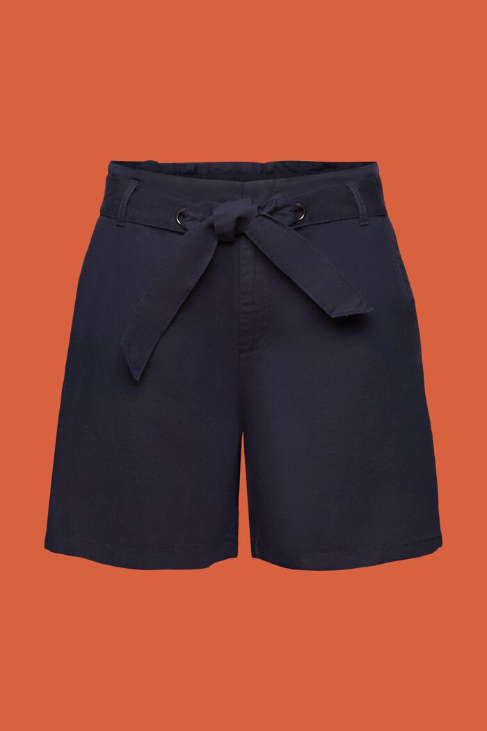 Shorts with a tie belt, cotton-linen blend, NAVY, detail image number 7