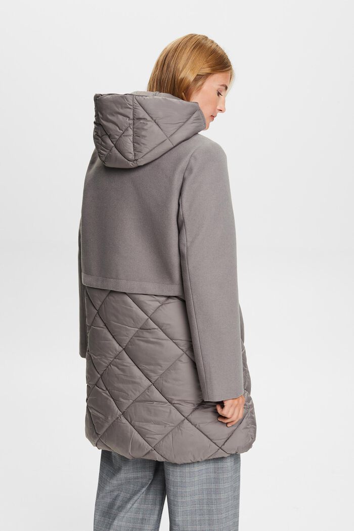 Mixed Material Hooded Coat, LIGHT GREY, detail image number 3