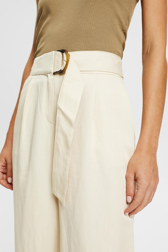 Linen blend: wide-leg trousers with belt, LIGHT BEIGE, detail image number 2