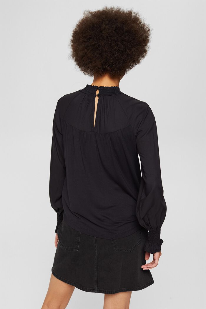 Material mix blouse, LENZING™ ECOVERO™, BLACK, detail image number 3