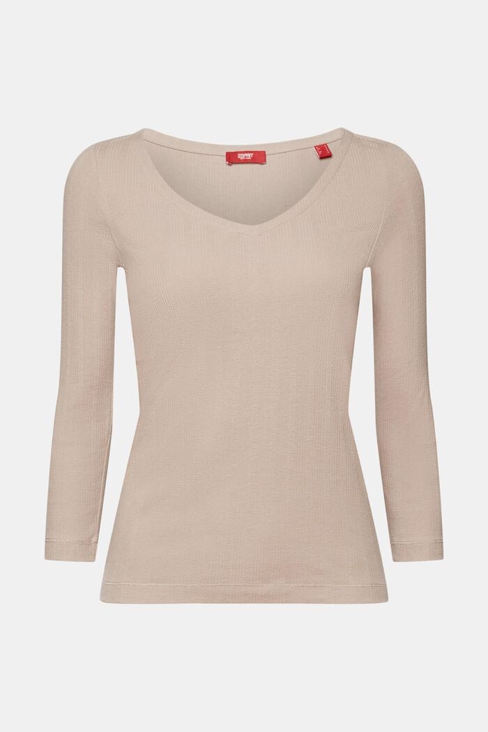 Pointelle long-sleeve top, LIGHT TAUPE, detail image number 6
