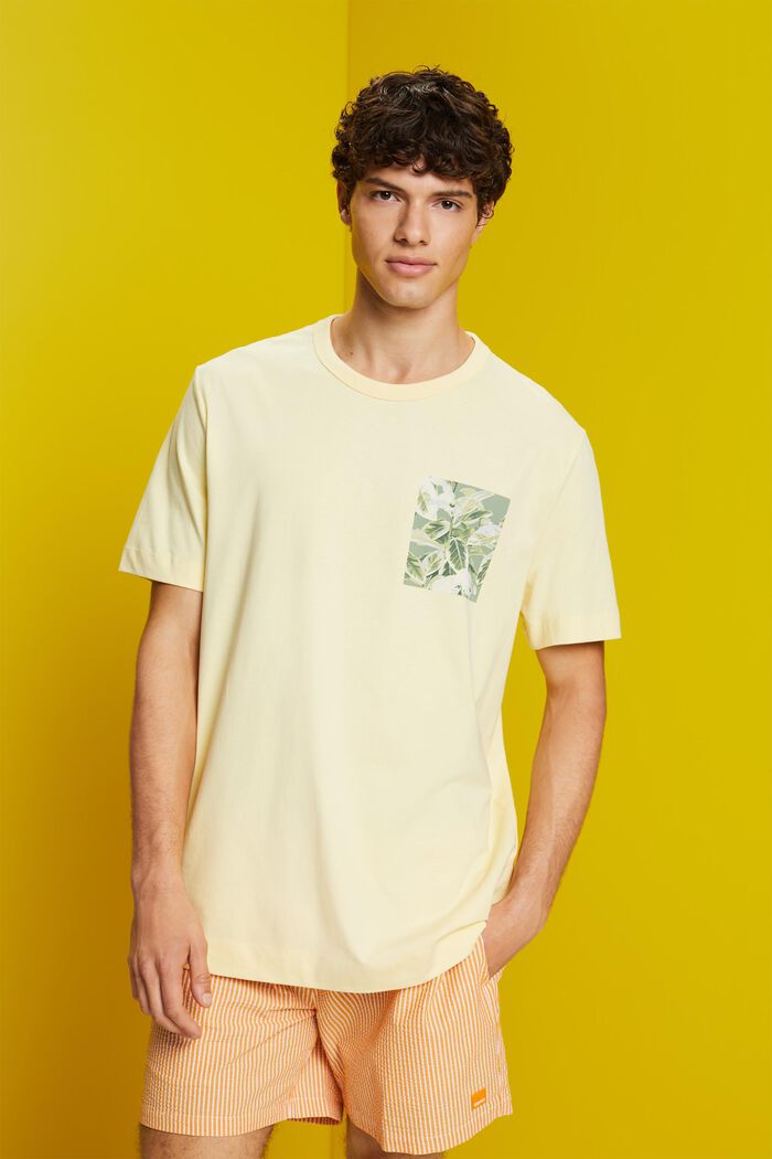 Jersey t-shirt with chest print, 100% cotton, LIGHT YELLOW, detail image number 0