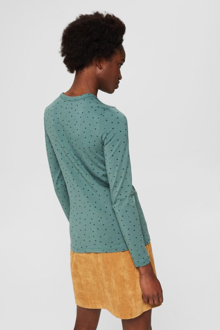 Organic cotton long sleeve top with a star print, TEAL BLUE, detail image number 3