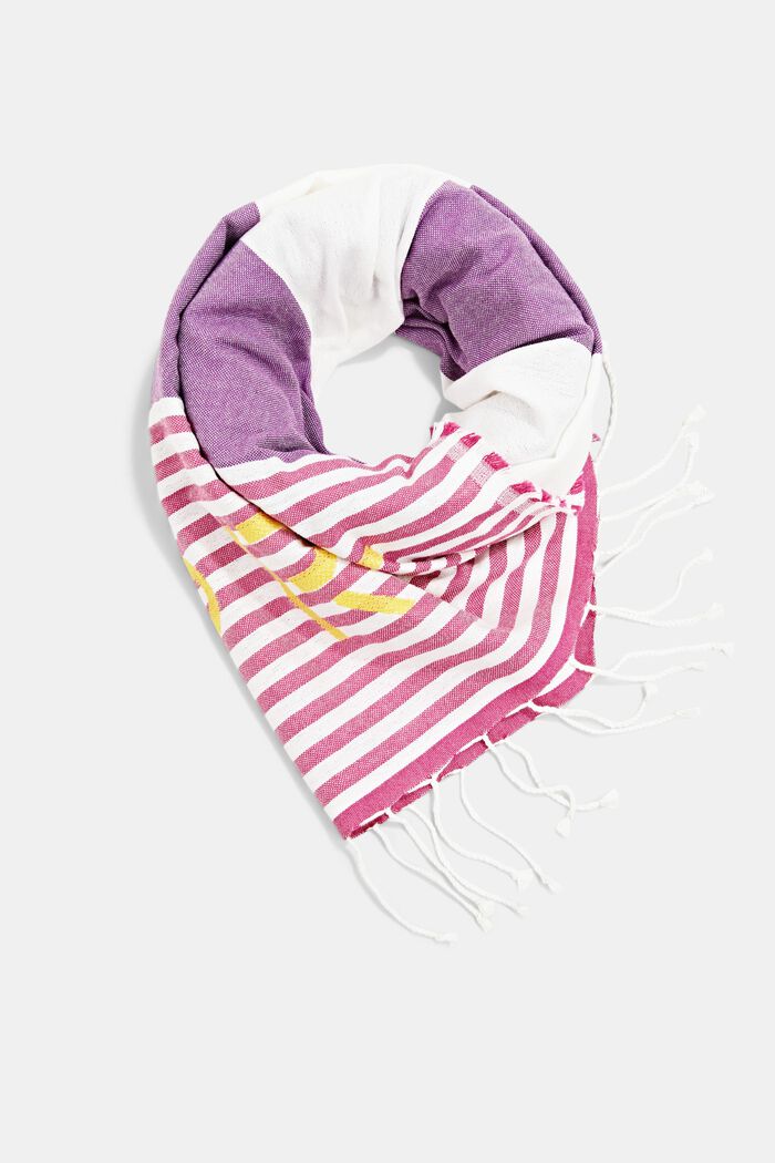 Scarf with a mixed stripe pattern and logo