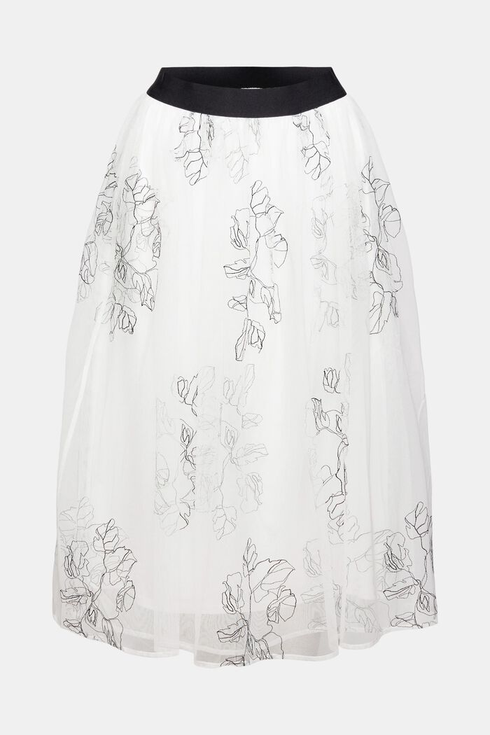 Double-layer tulle skirt with embroidery, OFF WHITE, detail image number 5