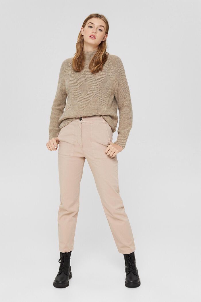 High-rise trousers made of organic cotton, LIGHT TAUPE, overview