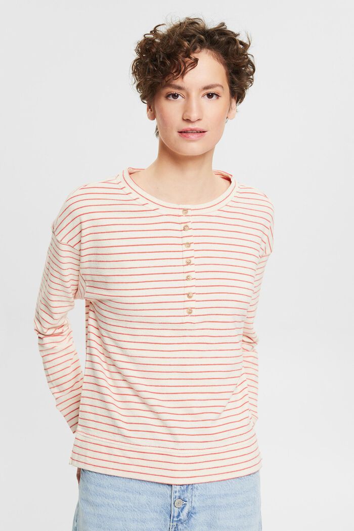 long sleeve top with button placket, CORAL, detail image number 0