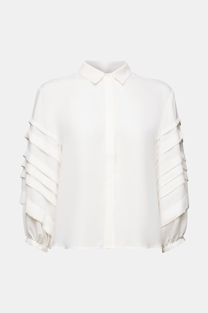 Pleated Shirt Blouse, OFF WHITE, detail image number 6