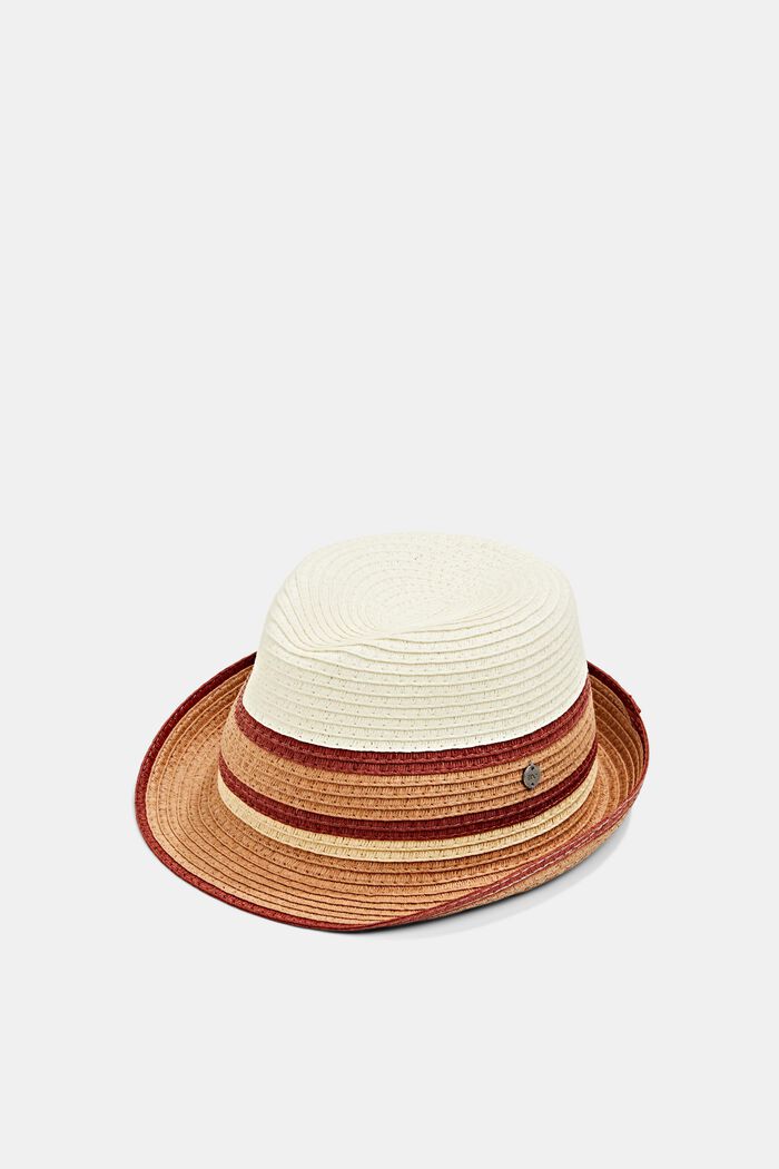 Striped trilby hat made of paper bast, OFF WHITE, detail image number 0