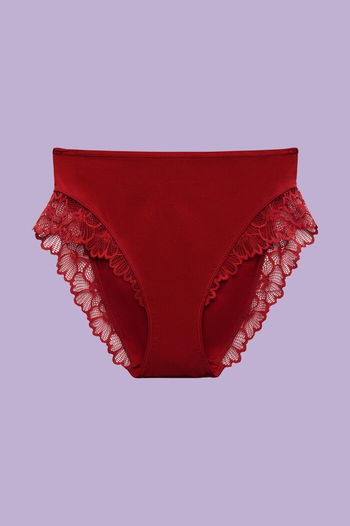 Microfiber Lace Trim High-Rise Briefs, RED, detail image number 3