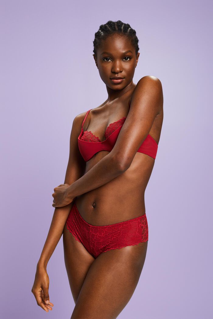 Underwired Half-Padded Lace Bra, RED, detail image number 0
