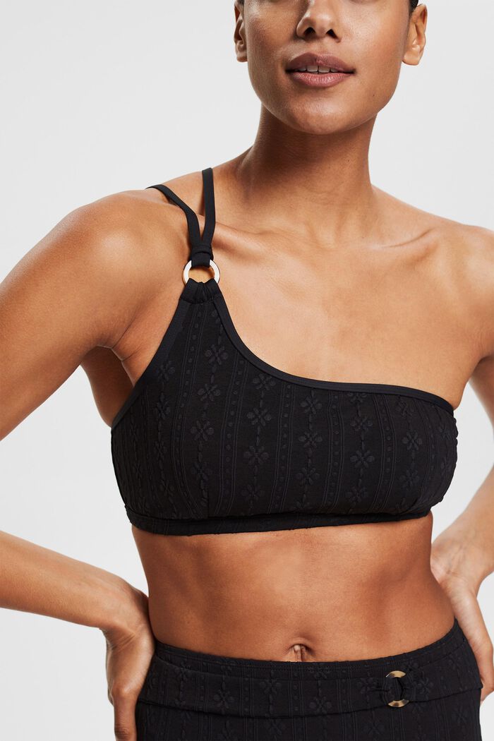 Padded crop top with a textured pattern, BLACK, detail image number 2