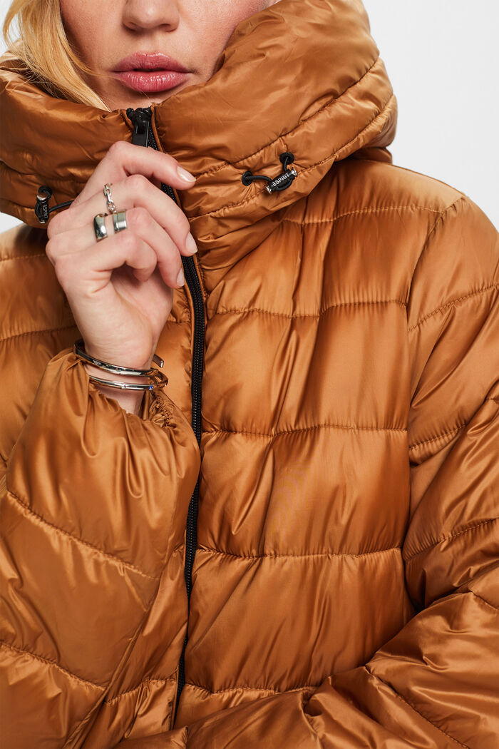 Recycled: puffer coat with a hood, CARAMEL, detail image number 2