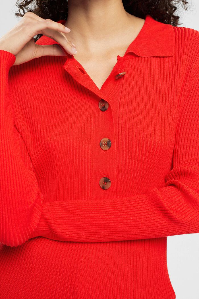 Rib-knit jumper with turn-down collar, RED, detail image number 2