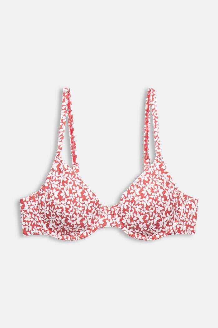 Printed Unpadded Underwired Bikini Top, DARK RED, detail image number 5