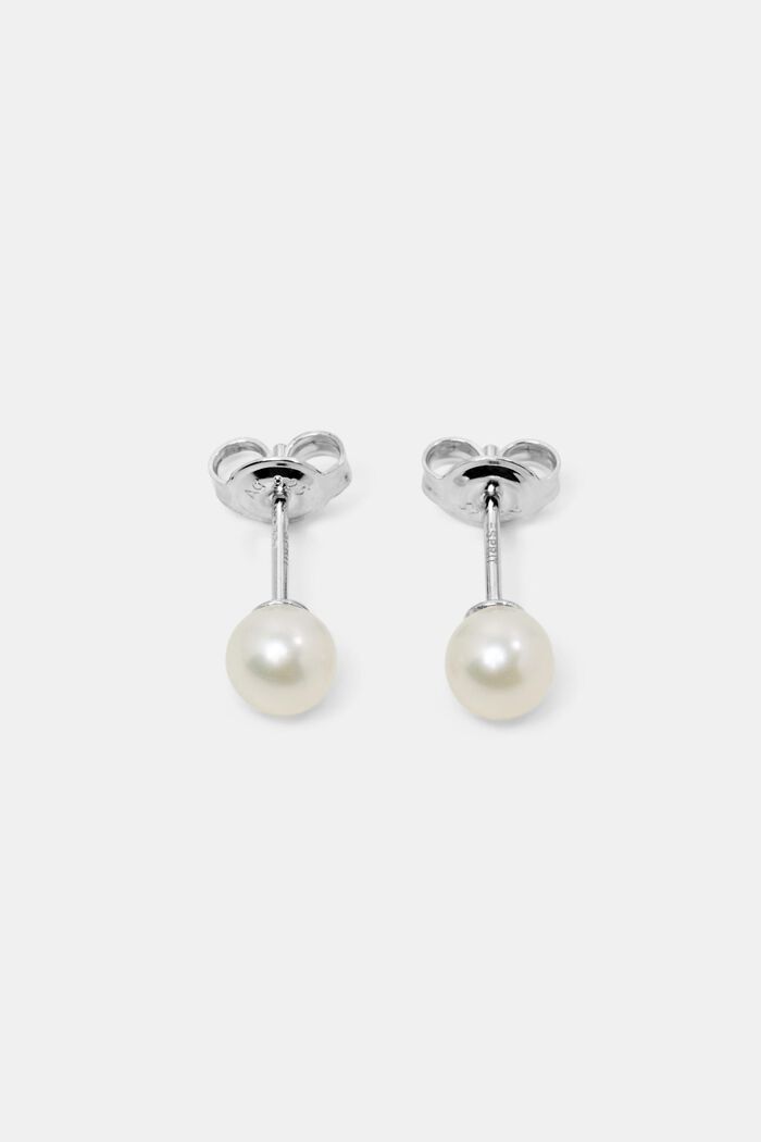 Sterling Silver Pearl Earrings, SILVER, detail image number 0