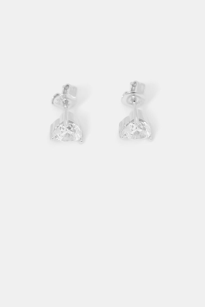 Stud earrings with a zirconia heart, sterling silver, SILVER, detail image number 0