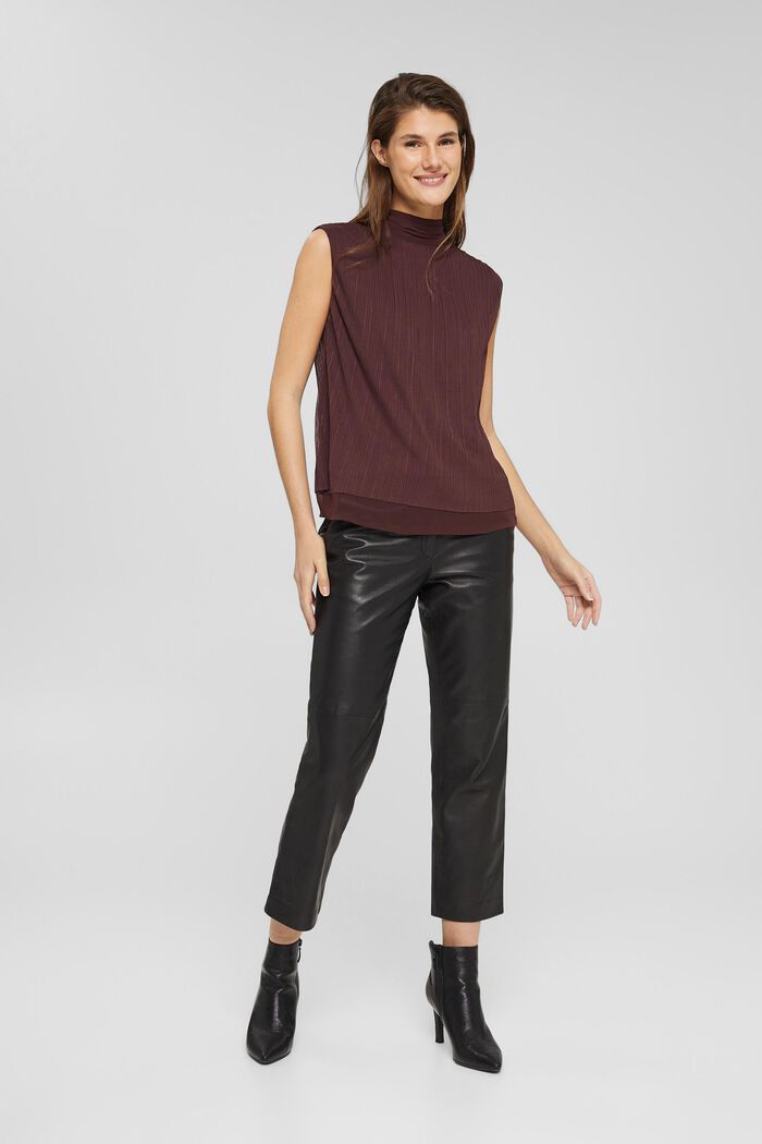 Pleated chiffon top with neck ties, BORDEAUX RED, detail image number 7