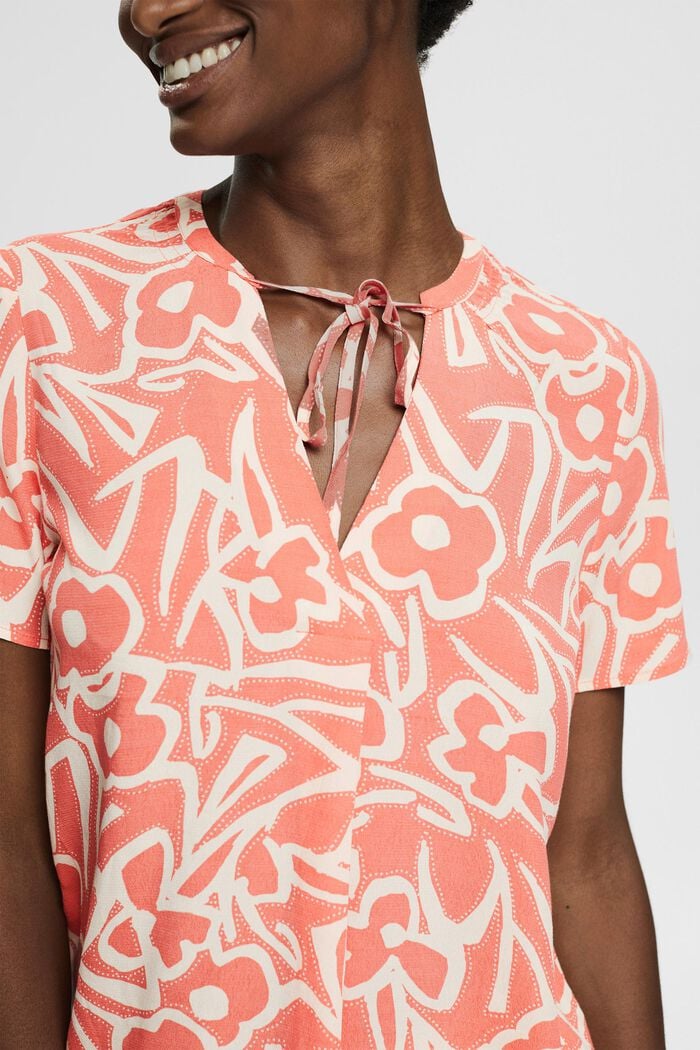 Patterned blouse with ties, CORAL, detail image number 2