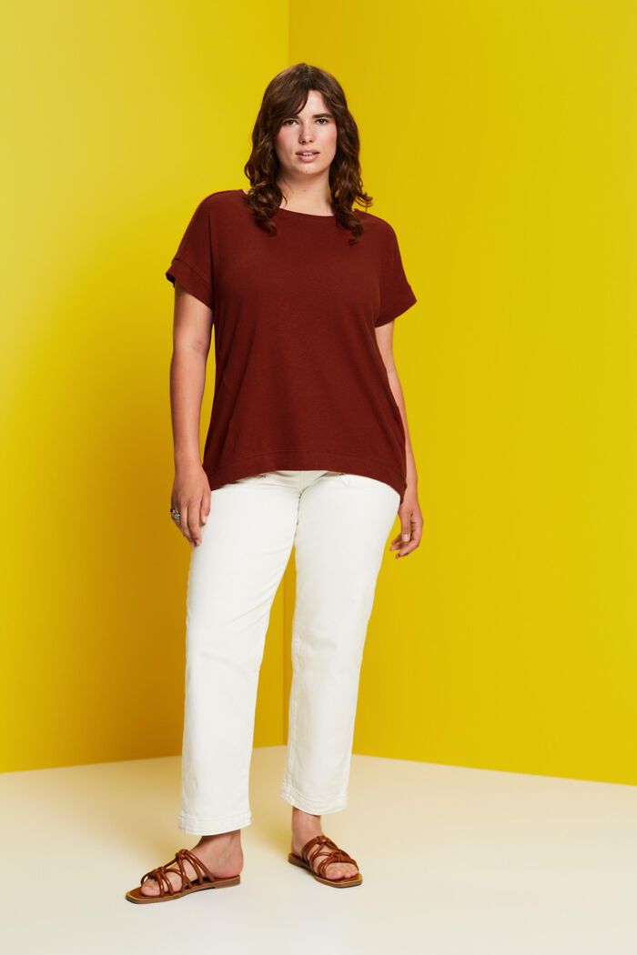 CURVY cotton-linen blended t-shirt, TERRACOTTA, detail image number 1