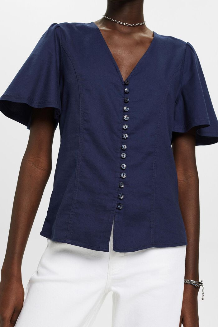 Waisted blouse with buttons, NAVY, detail image number 2