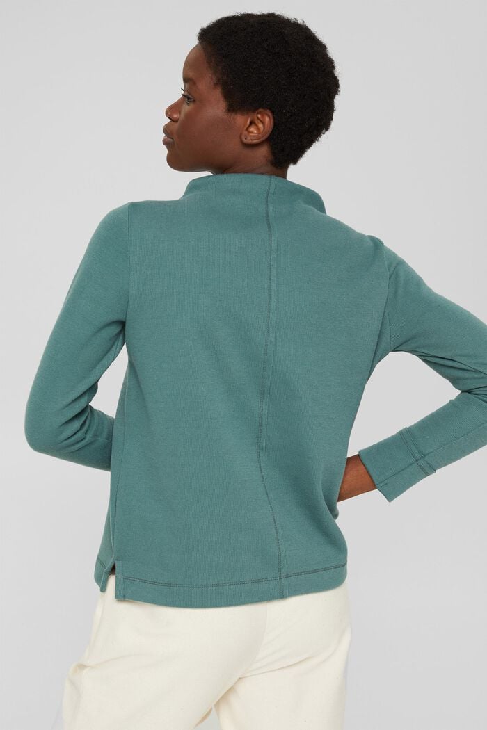Sweatshirt with a stand-up collar, blended organic cotton, TEAL BLUE, detail image number 3