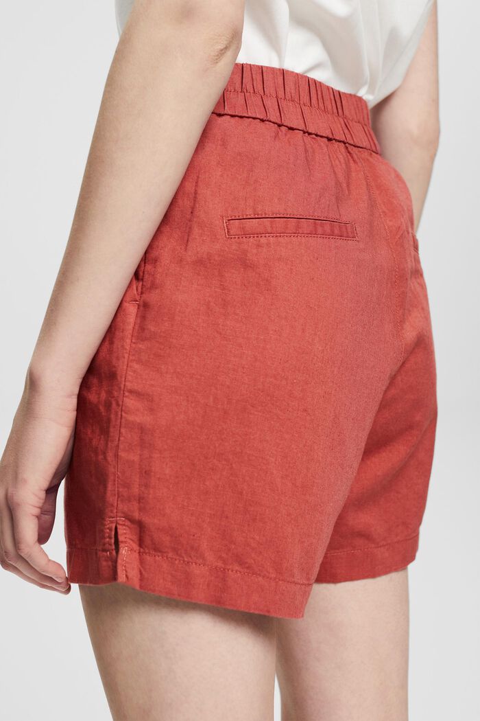 Linen blend: shorts with an elasticated waistband, TERRACOTTA, detail image number 8