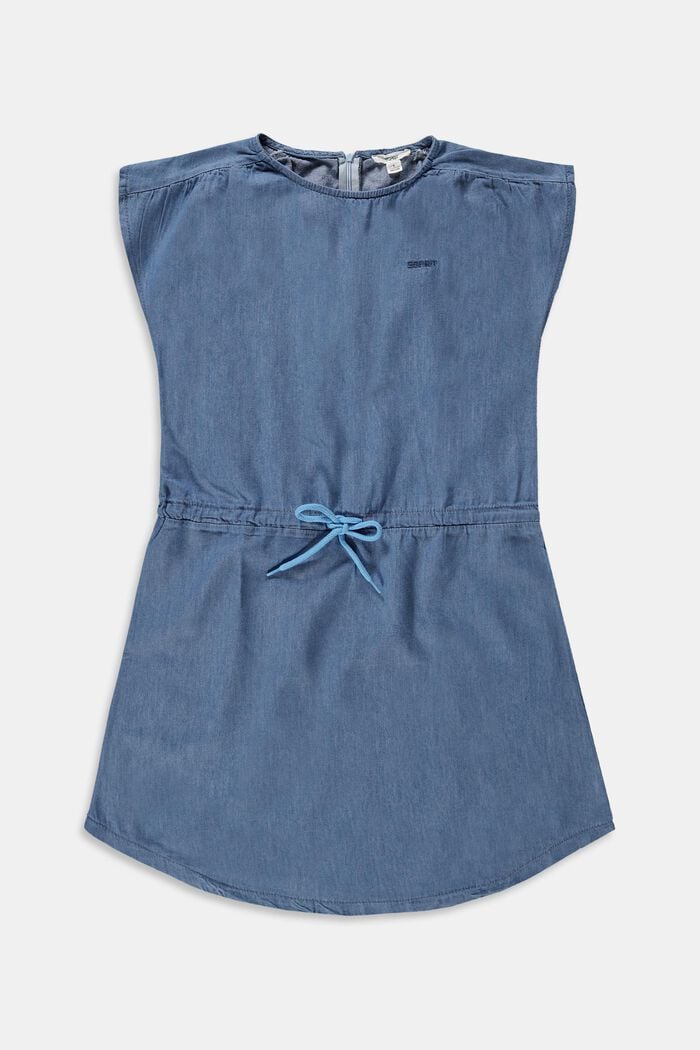 Denim dress with drawstring ties, BLUE LIGHT WASHED, overview