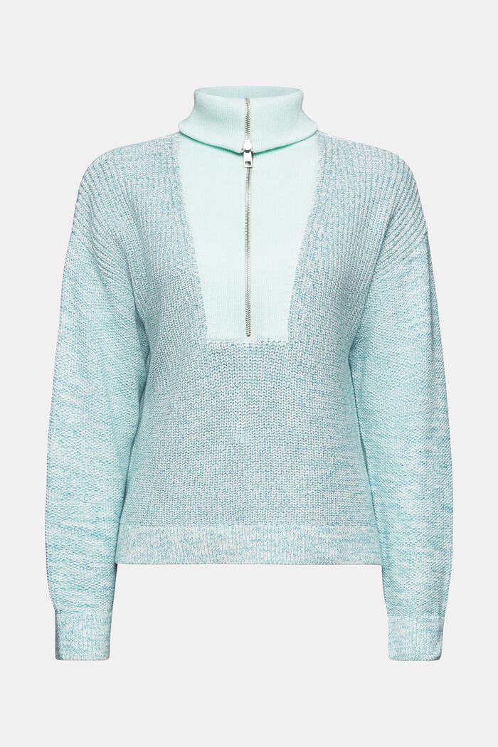 Textured Troyer Sweater, LIGHT AQUA GREEN, detail image number 6