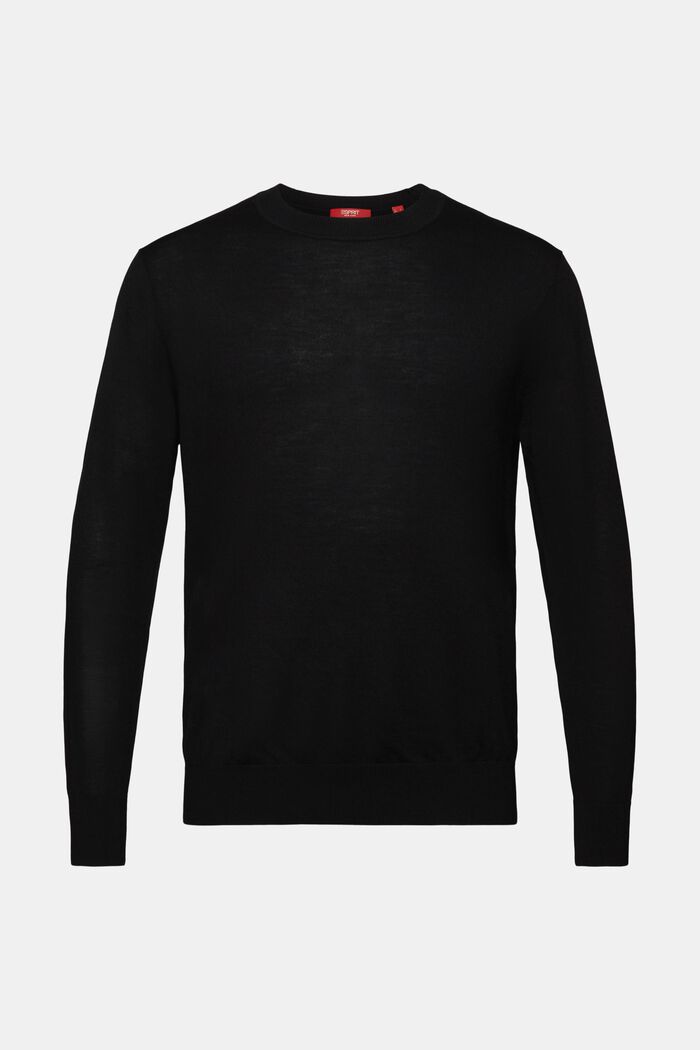 Wool Crewneck Sweater, BLACK, detail image number 7