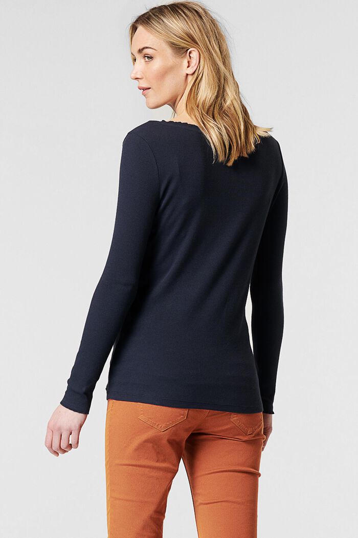 Ribbed long sleeve top made of organic cotton with stretch, NIGHT SKY BLUE, detail image number 1
